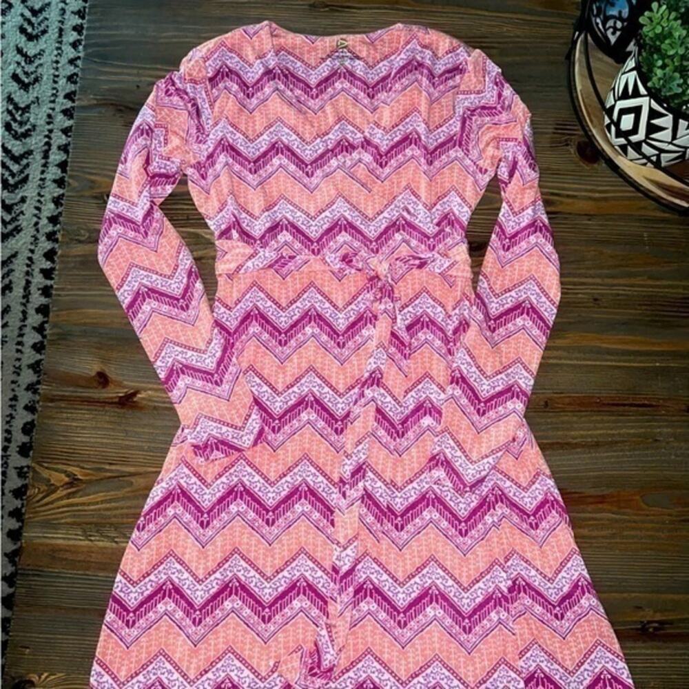 UEC DAKINI LONG SLEEVE SOFT WRAP PINK PURPLE KNIT STRETCH DRESS SZ S